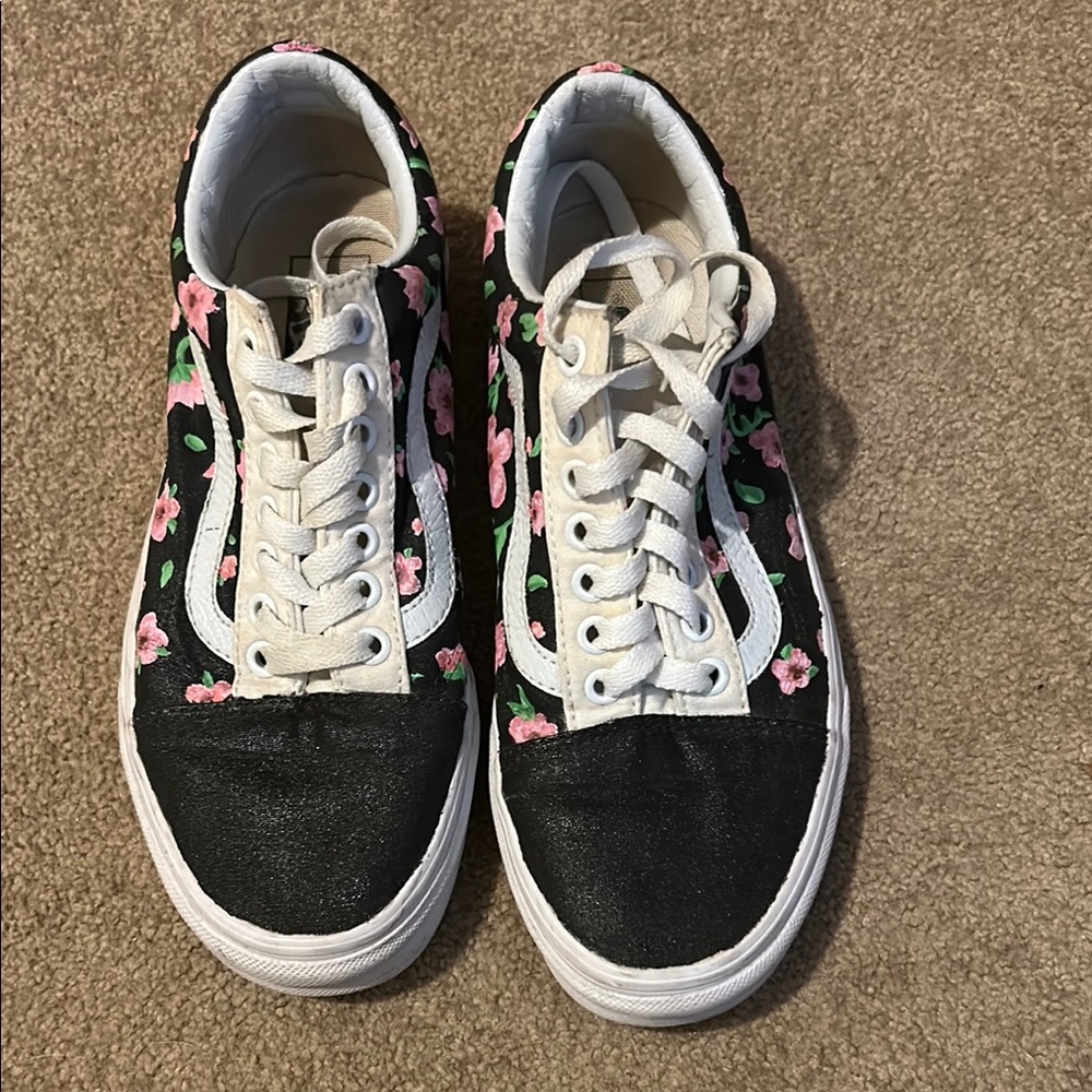 Floral Black and White Women's Sneakers